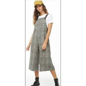 Forever 21 oversized plaid tweed culotte wide leg overalls
